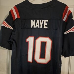 New England Patriots Football Jersey with Red and White Accents